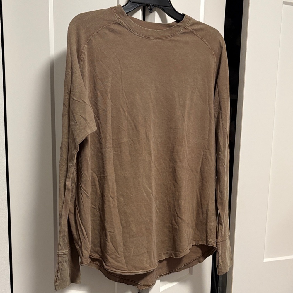 NEW [Zella] Relaxed Washed 2.0 Long Sleeve Athletic Slub Tee Olive Women’s Small - Picture 4 of 11